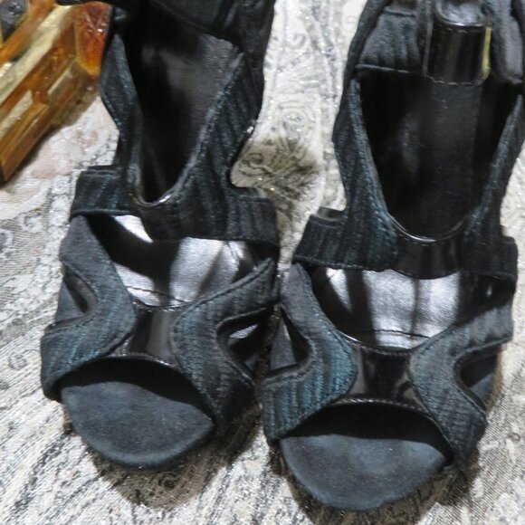 Aperlai Black Green Cutout Peep Toe Heeled Stilettos Heels Sandals Size 37 US 7 - Picture 3 of 15